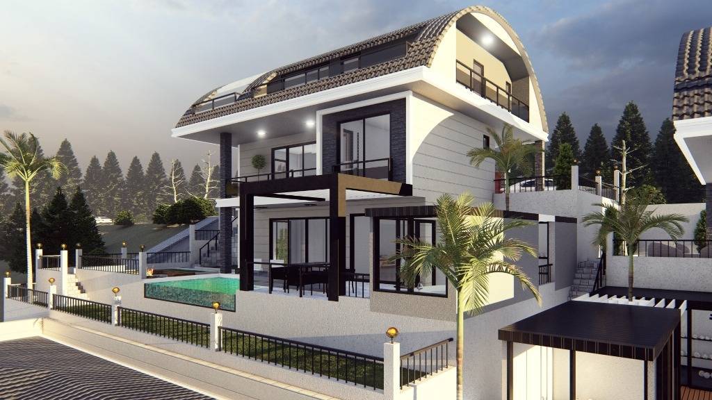  Moderne Luxusvilla zu verkaufen in Alanya Bektaş Türkei - Meerblick
